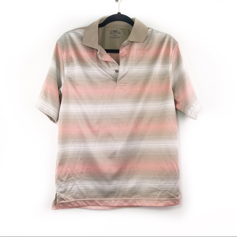 PGA Tour Pink Tan Golf Short Sleeve Shirt Men's S